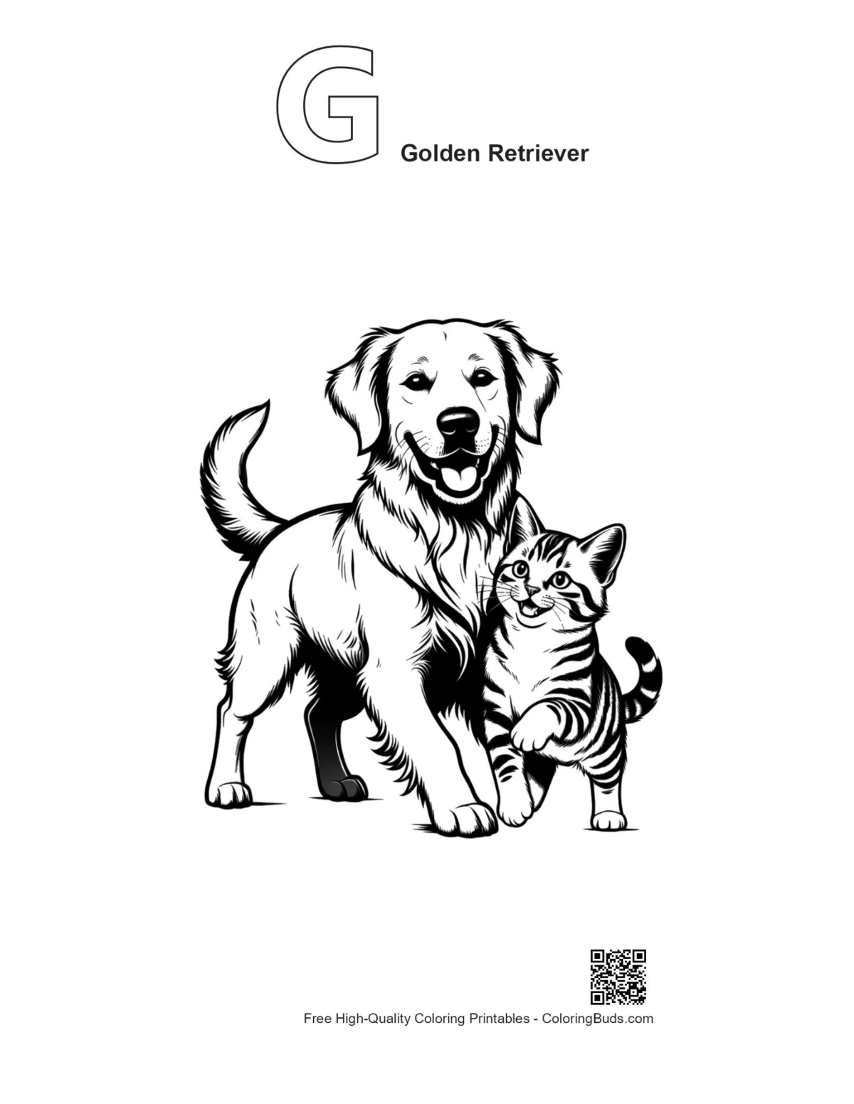 Golden Retriever cuddle outline with letter G