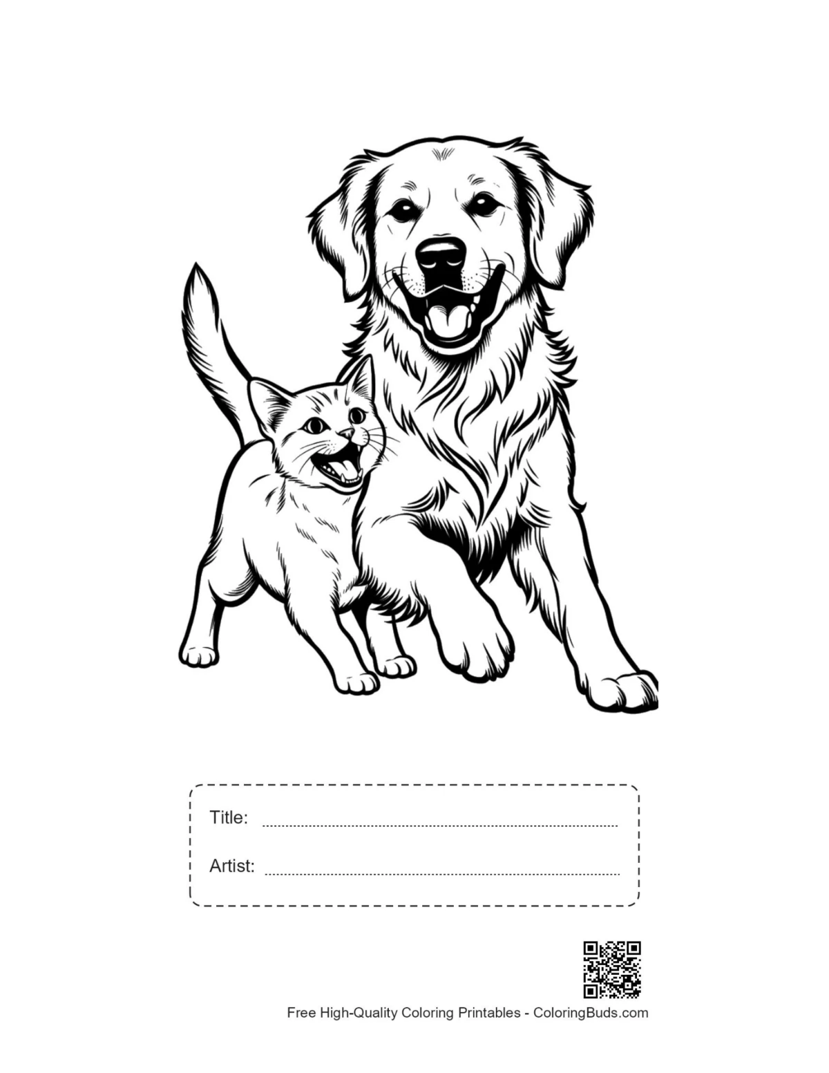 Golden Retriever kitten chase printable with title box