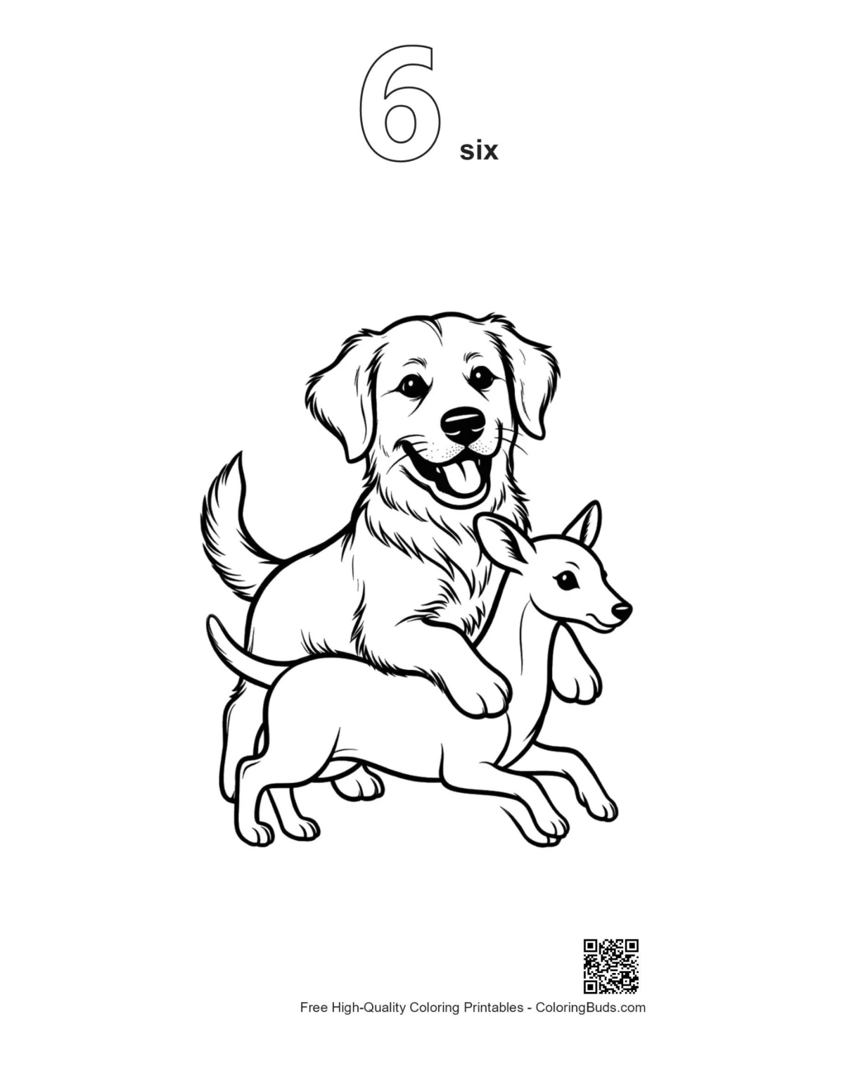 Number 6 outline Golden Retriever deer art