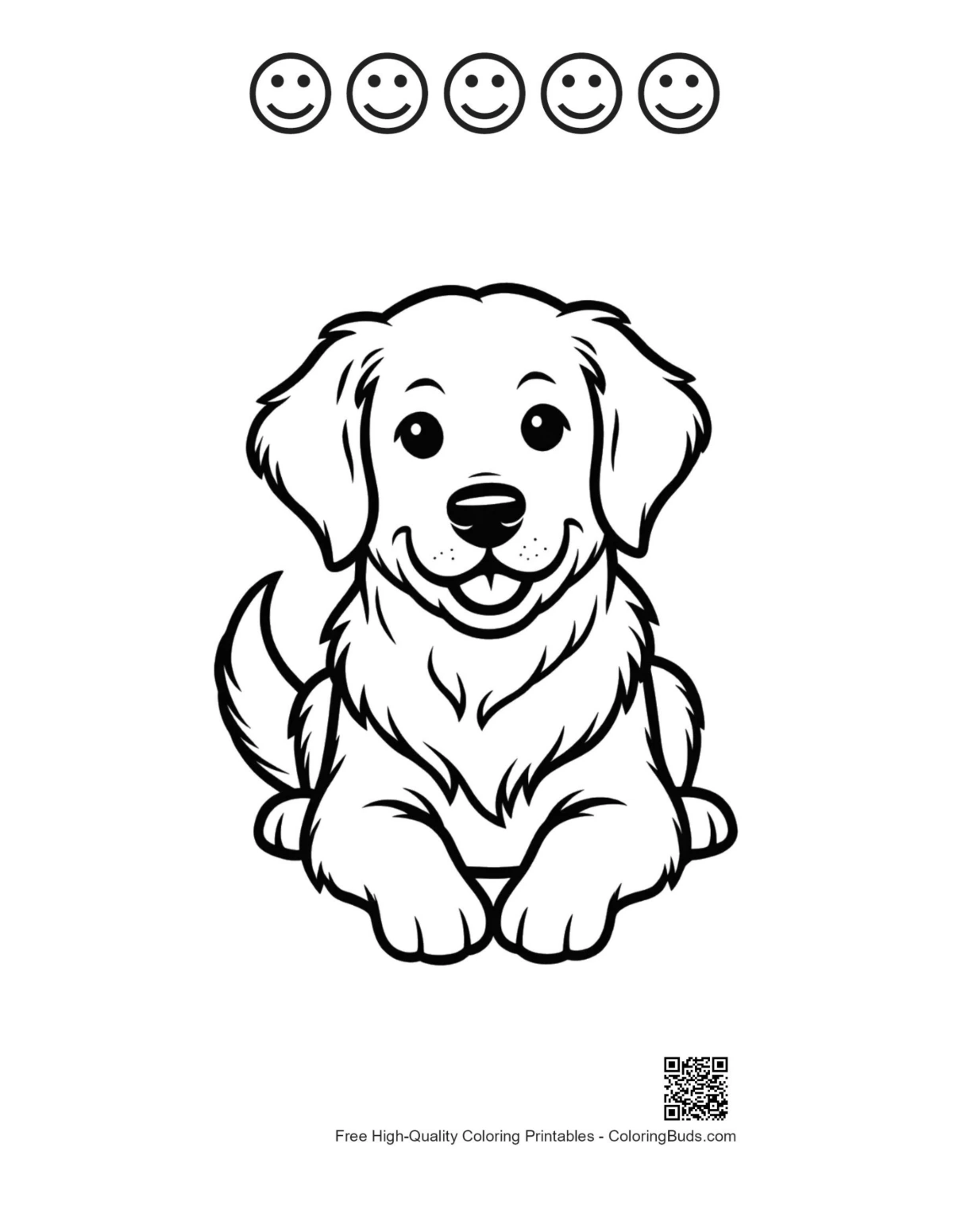 Cute puppy sitting printable with 5 happy faces