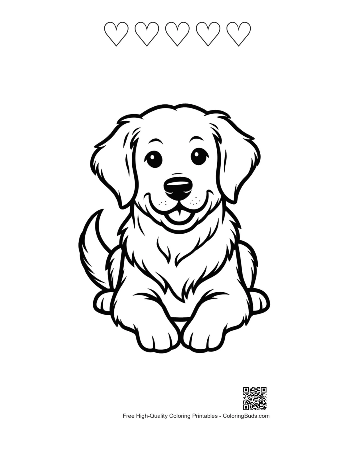 Golden retriever puppy with 5 heart outlines printable
