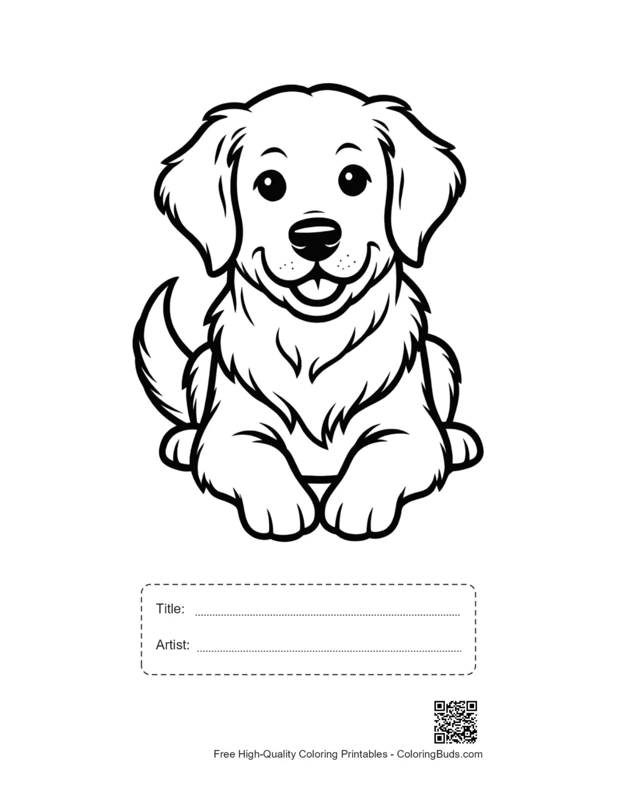 Golden retriever puppy printable with title artist box