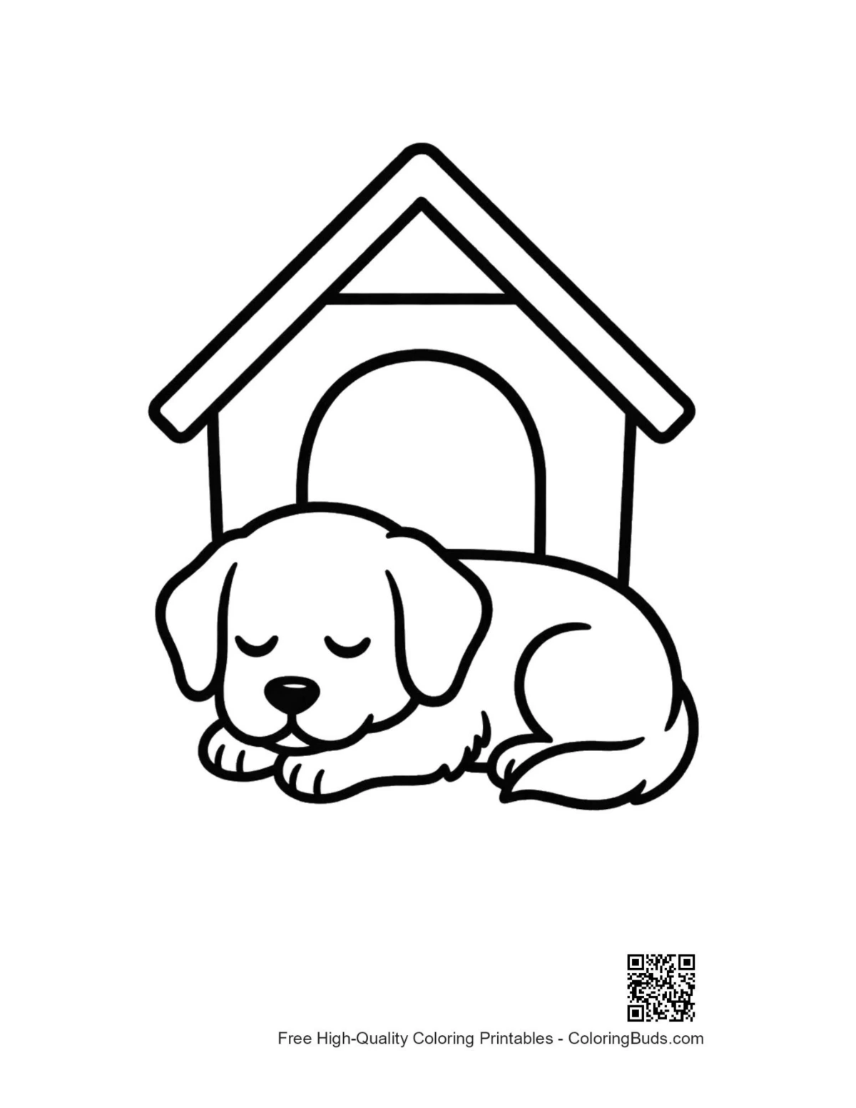 Golden retriever puppy sleeping peacefully in doghouse printable