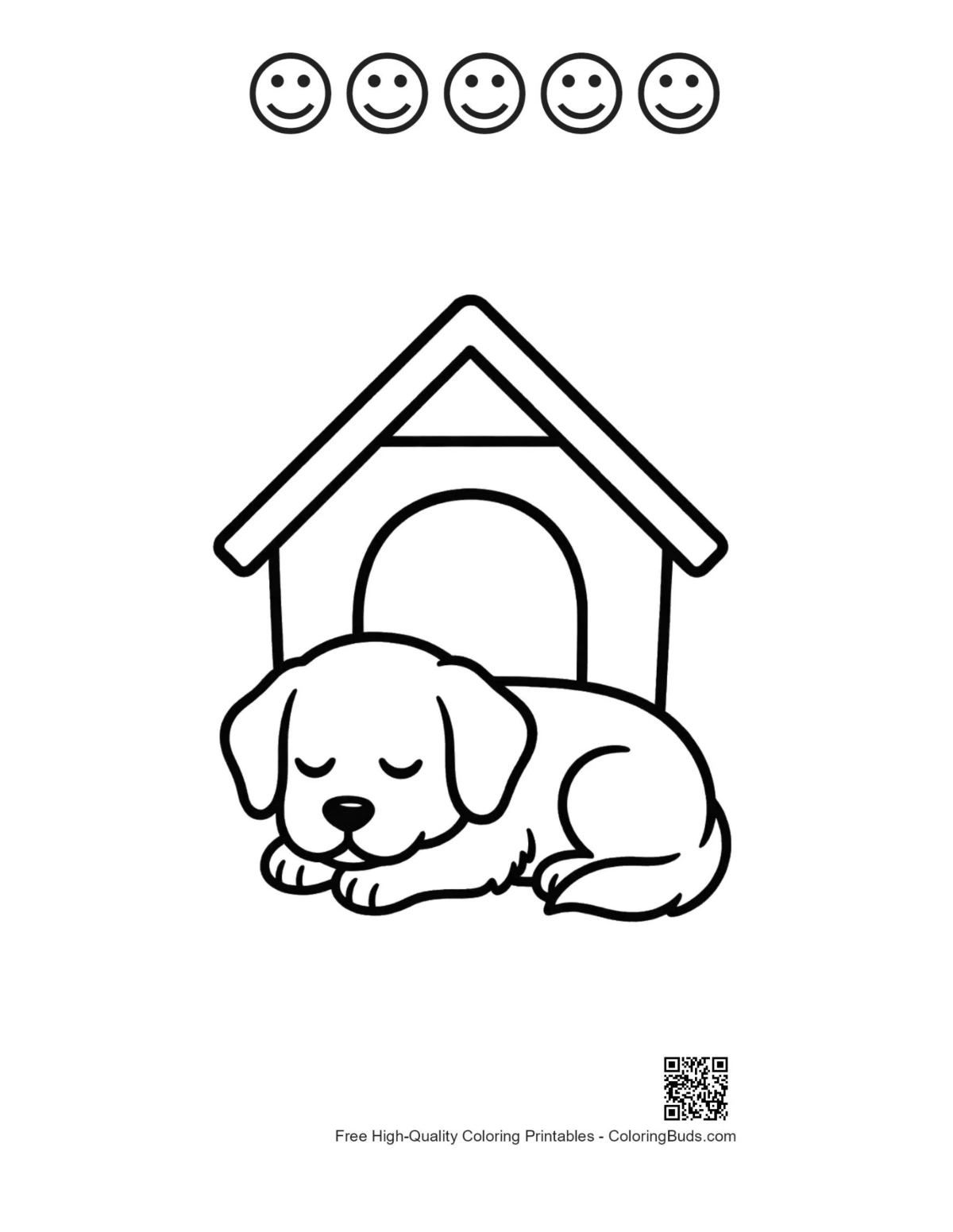 Cute puppy doghouse printable with happy faces