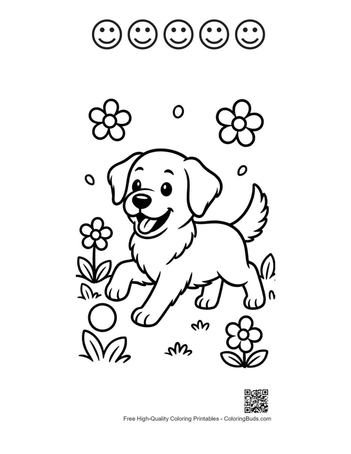 Golden Retriever sheet 5 happy faces outline puppy meadow