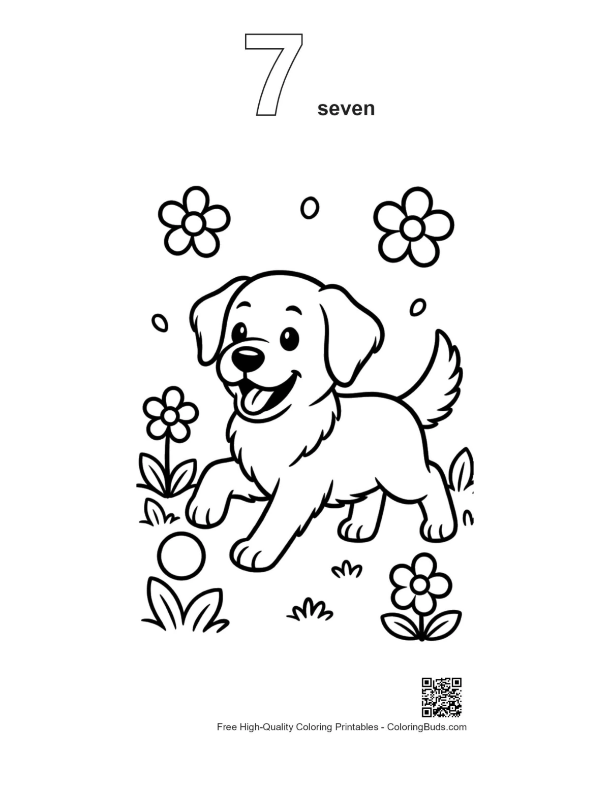 Golden Retriever coloring page outline number 7 flower meadow