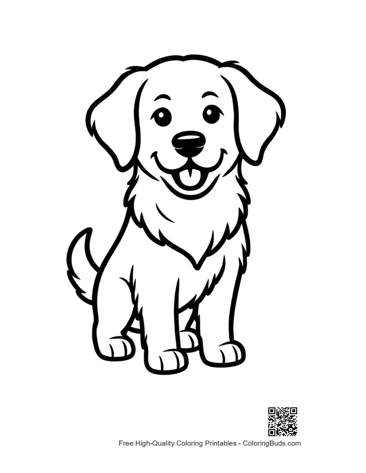 Happy golden retriever puppy garden coloring page