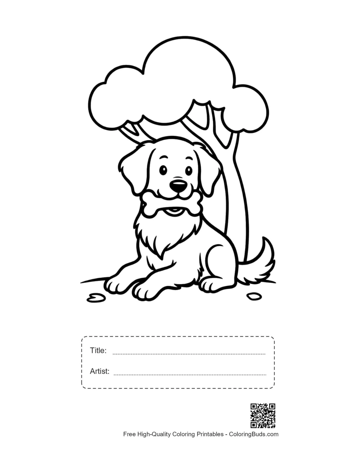 Golden retriever puppy printable with title artist box