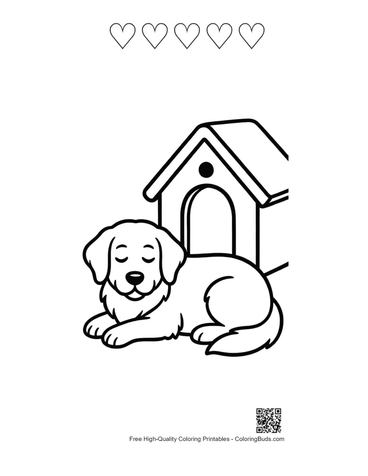 Cute puppy kennel printable with heart outlines