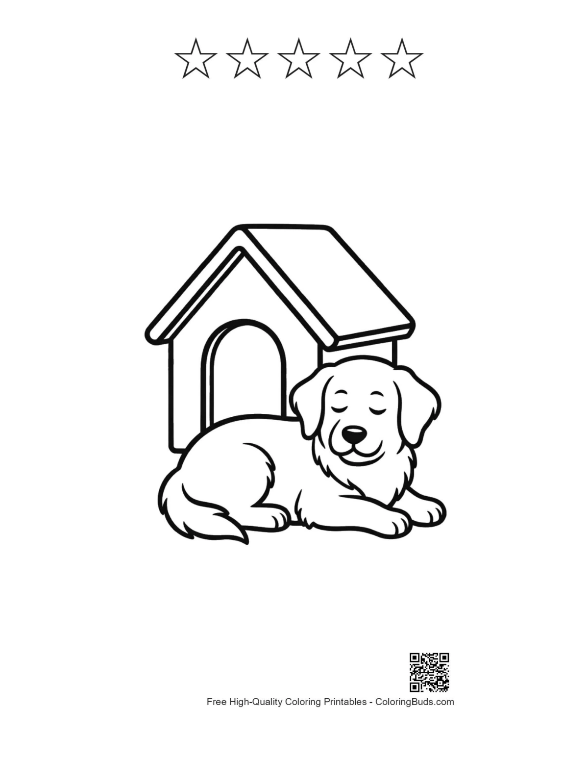 Sleeping Golden Retriever printable with 5 star outlines