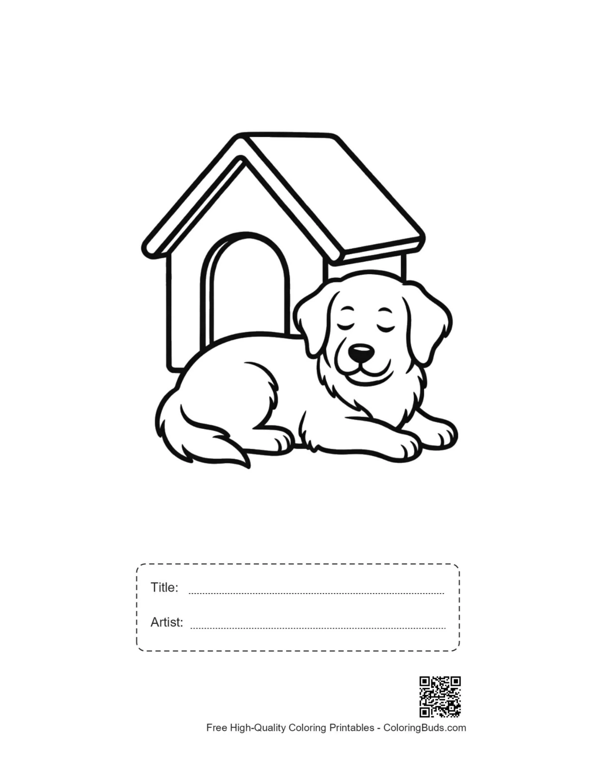 Sweet puppy sleeping printable with title and artist box