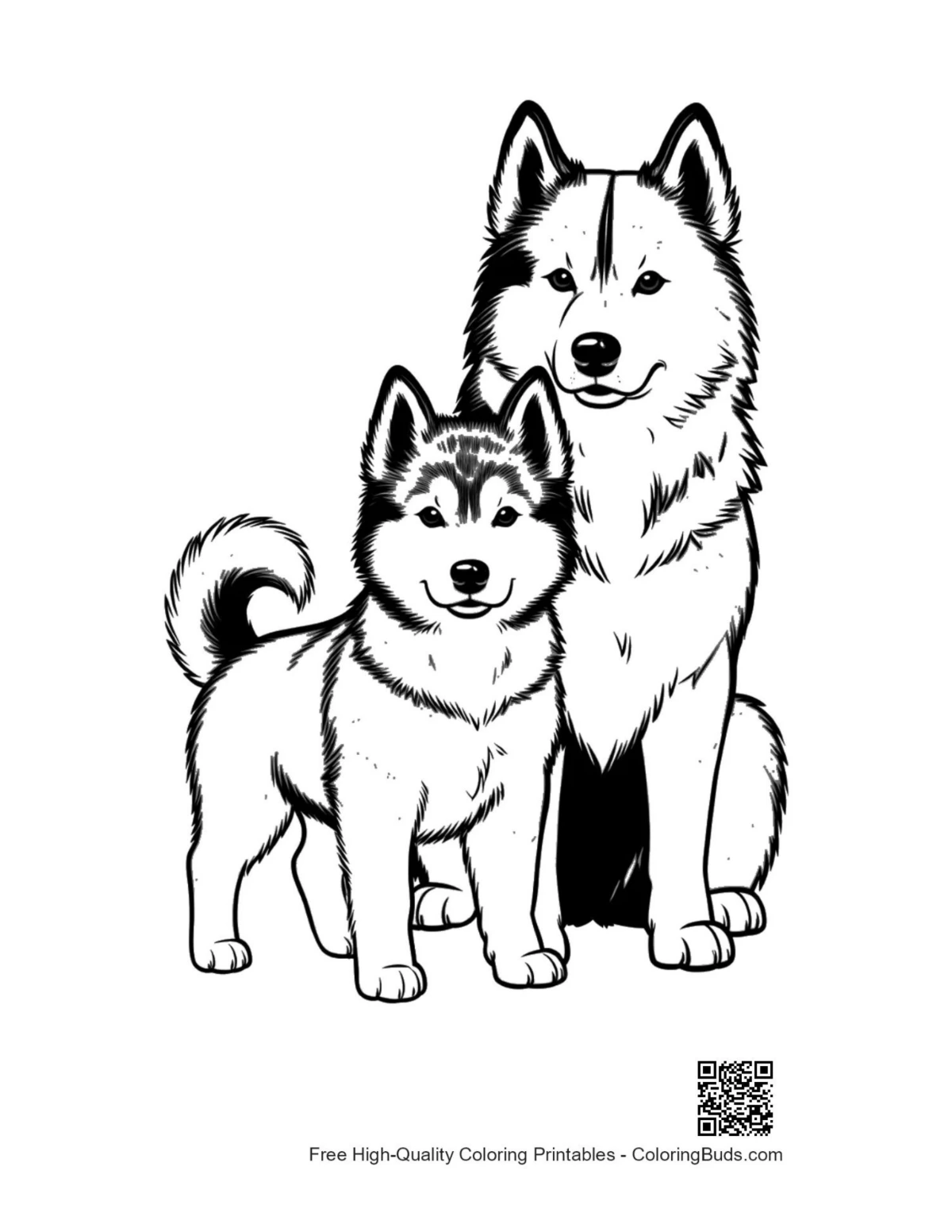 Adorable husky mom nuzzling puppy illustration