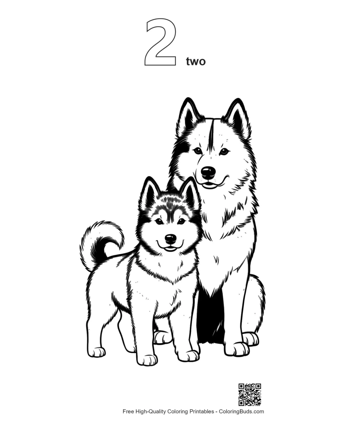 Second outline version of husky mom and puppy
