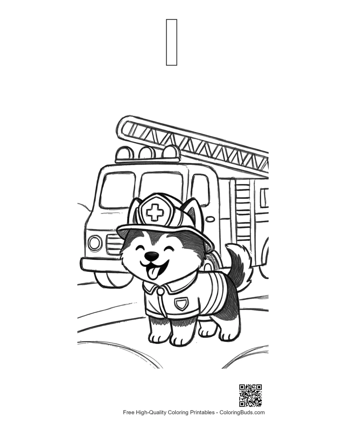 Husky fireman line art with letter I outline