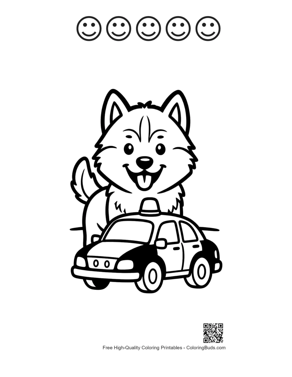 Cute Husky coloring with 5 happy faces