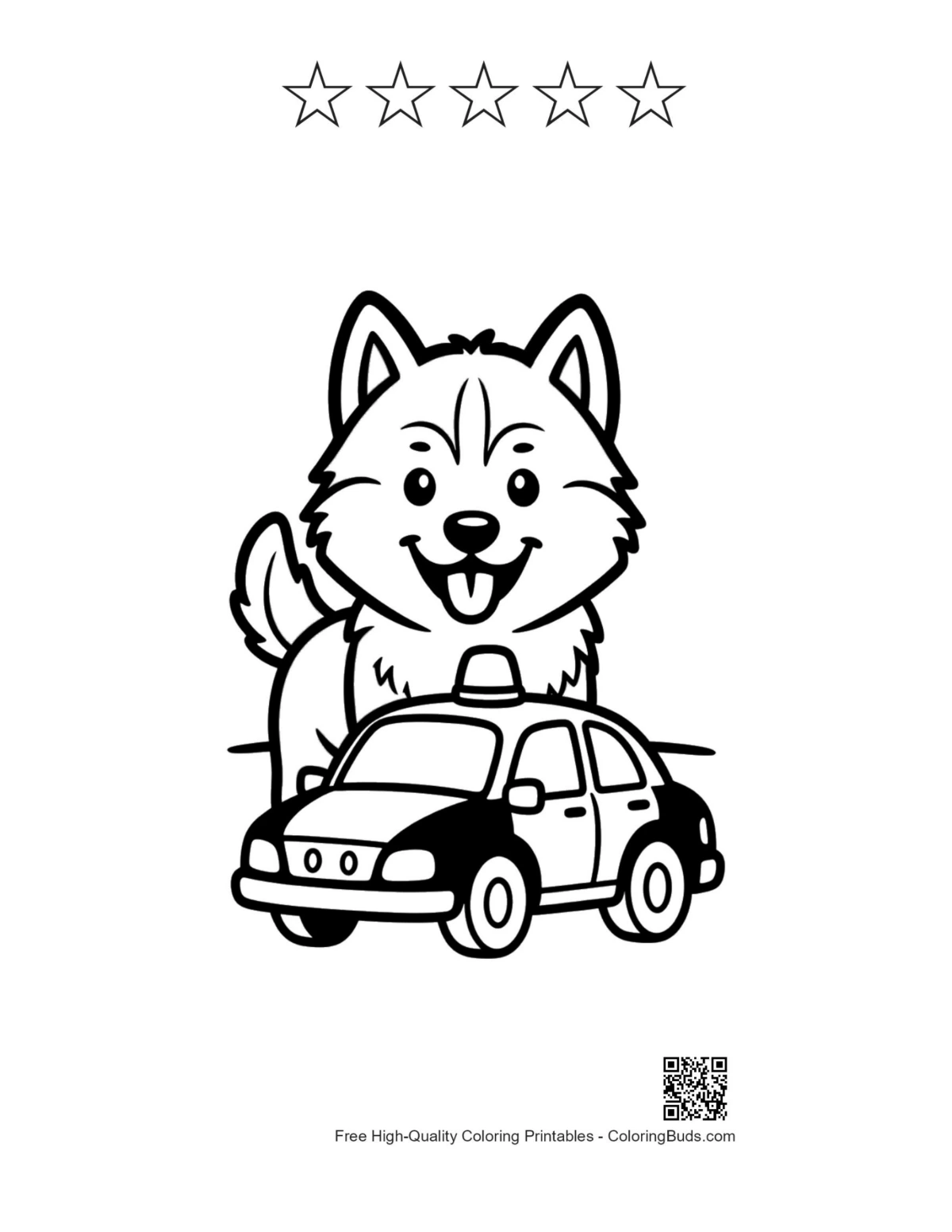 Cute Husky printable with 5 stars outline