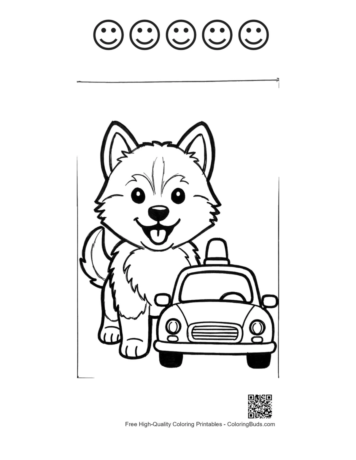 Husky page with 5 happy faces outline printable