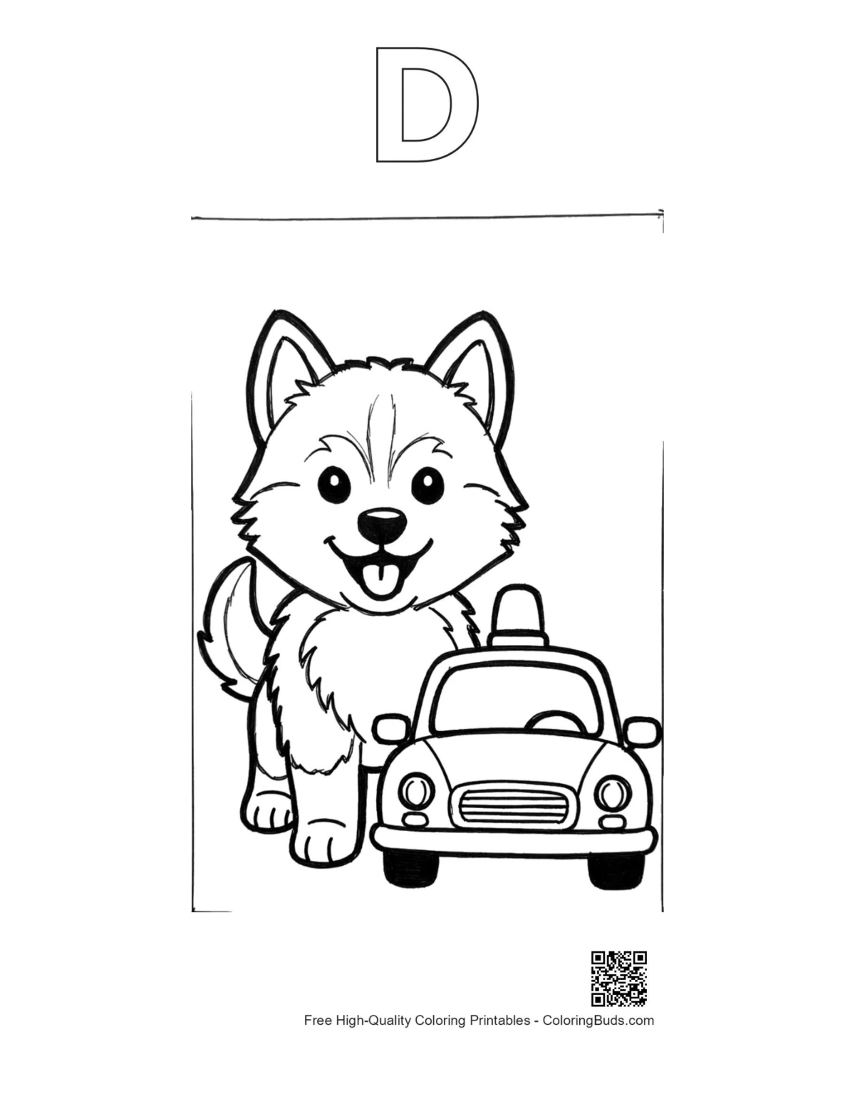 Husky coloring page alphabet D outline printable