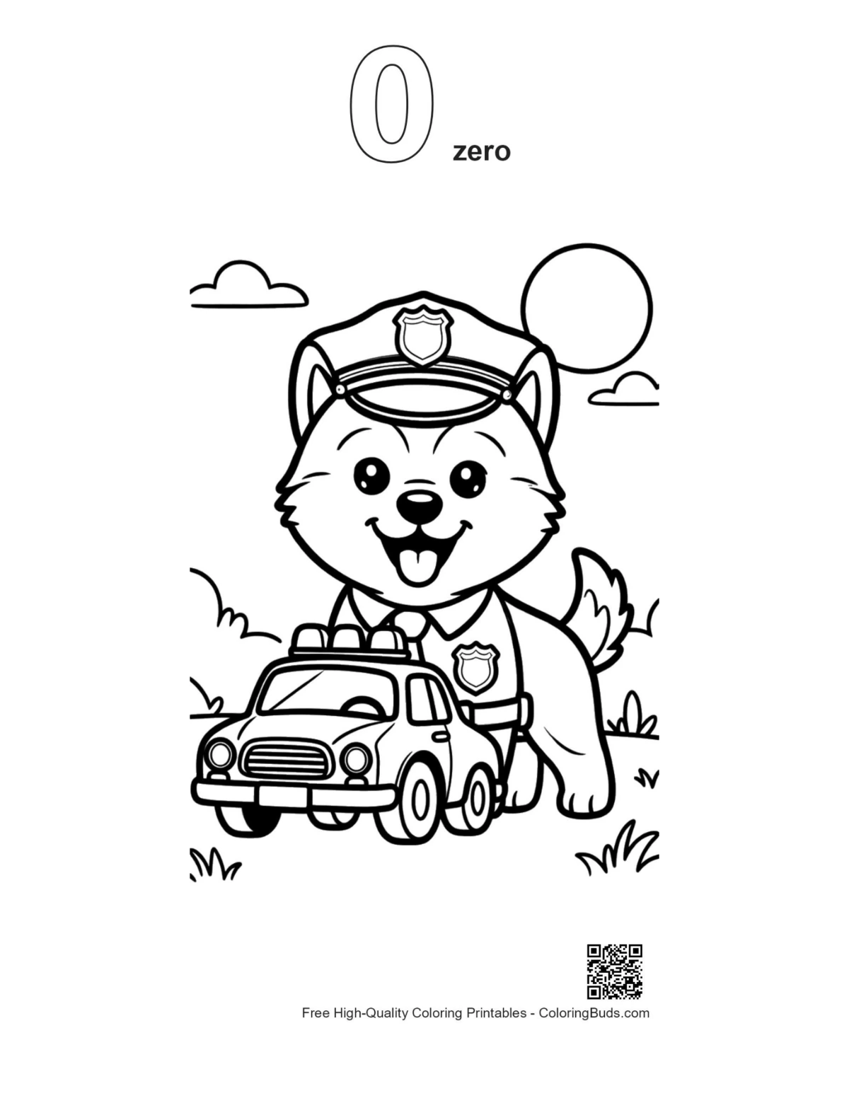 Husky coloring page with number 0 outline
