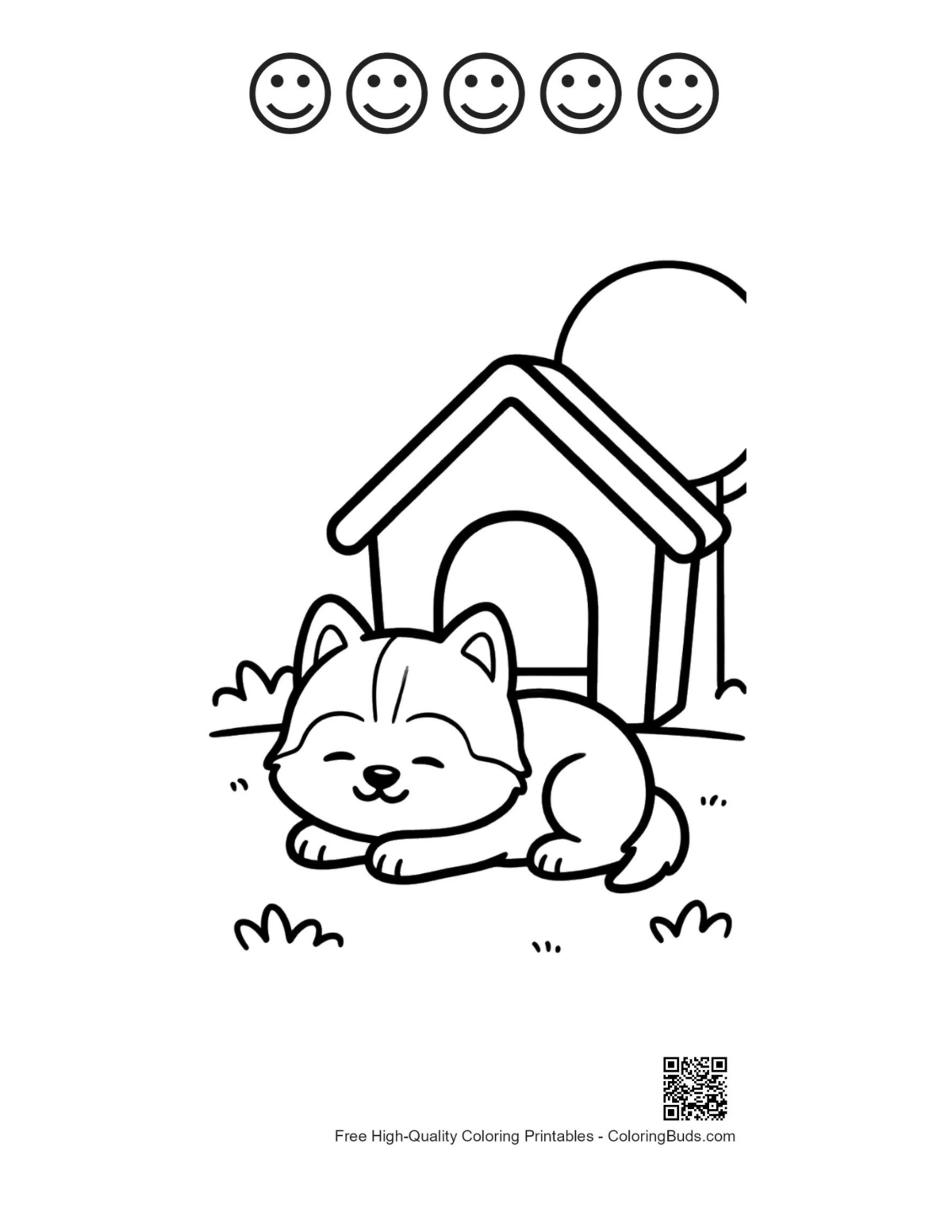 Husky with happy faces outline dog coloring page
