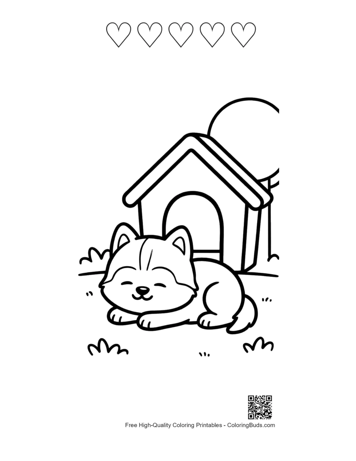 Cute Husky hearts outline printable Husky coloring pages