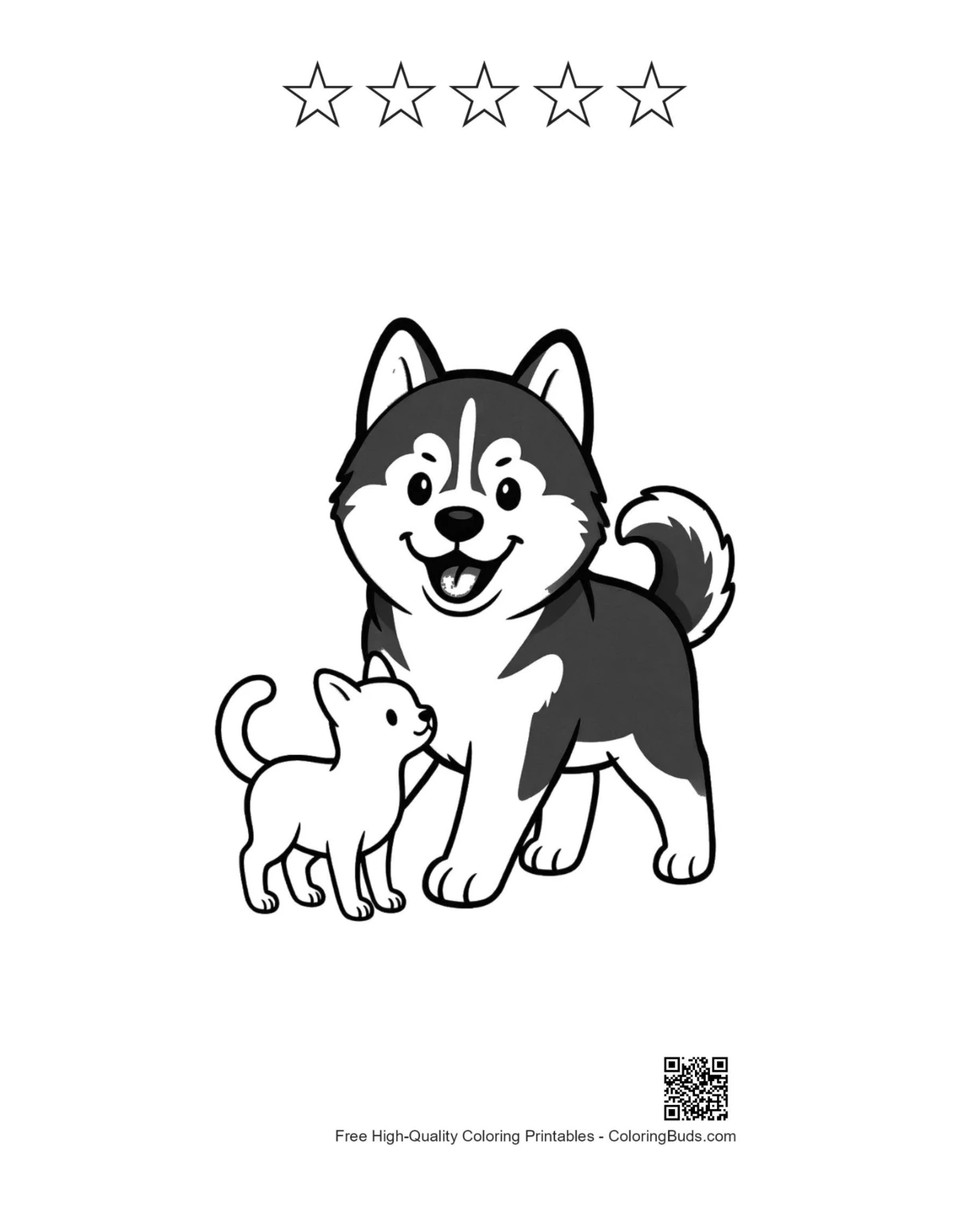 Husky Kitten Printable with 5 Stars Outline