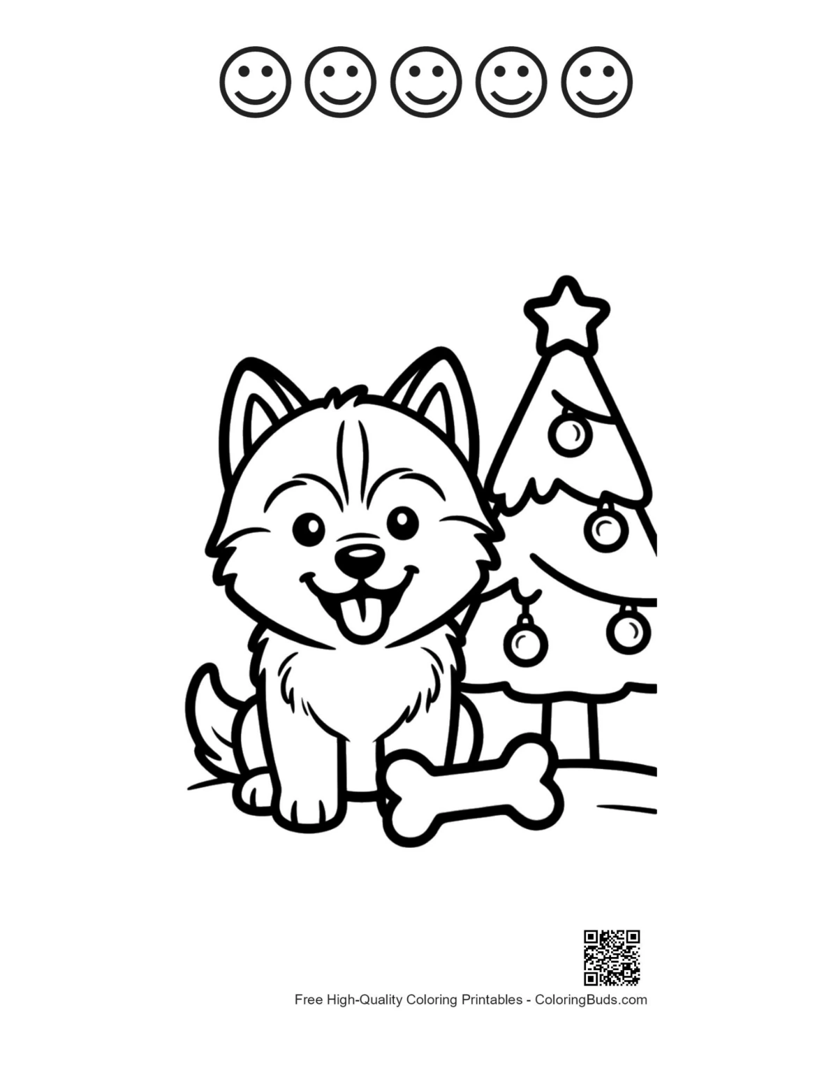 Husky puppy printable with 5 happy face outlines