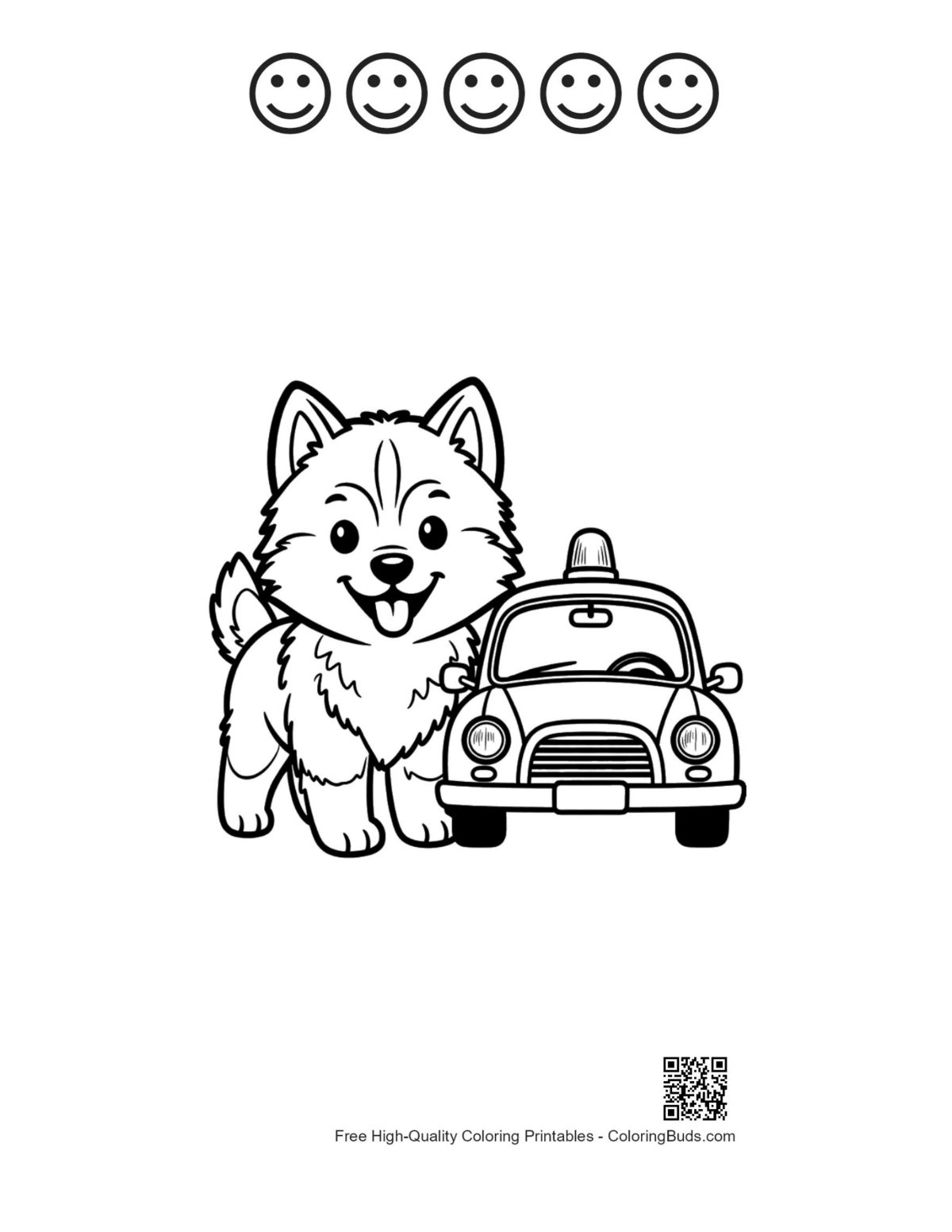 Cute husky with 5 happy faces printable for kids
