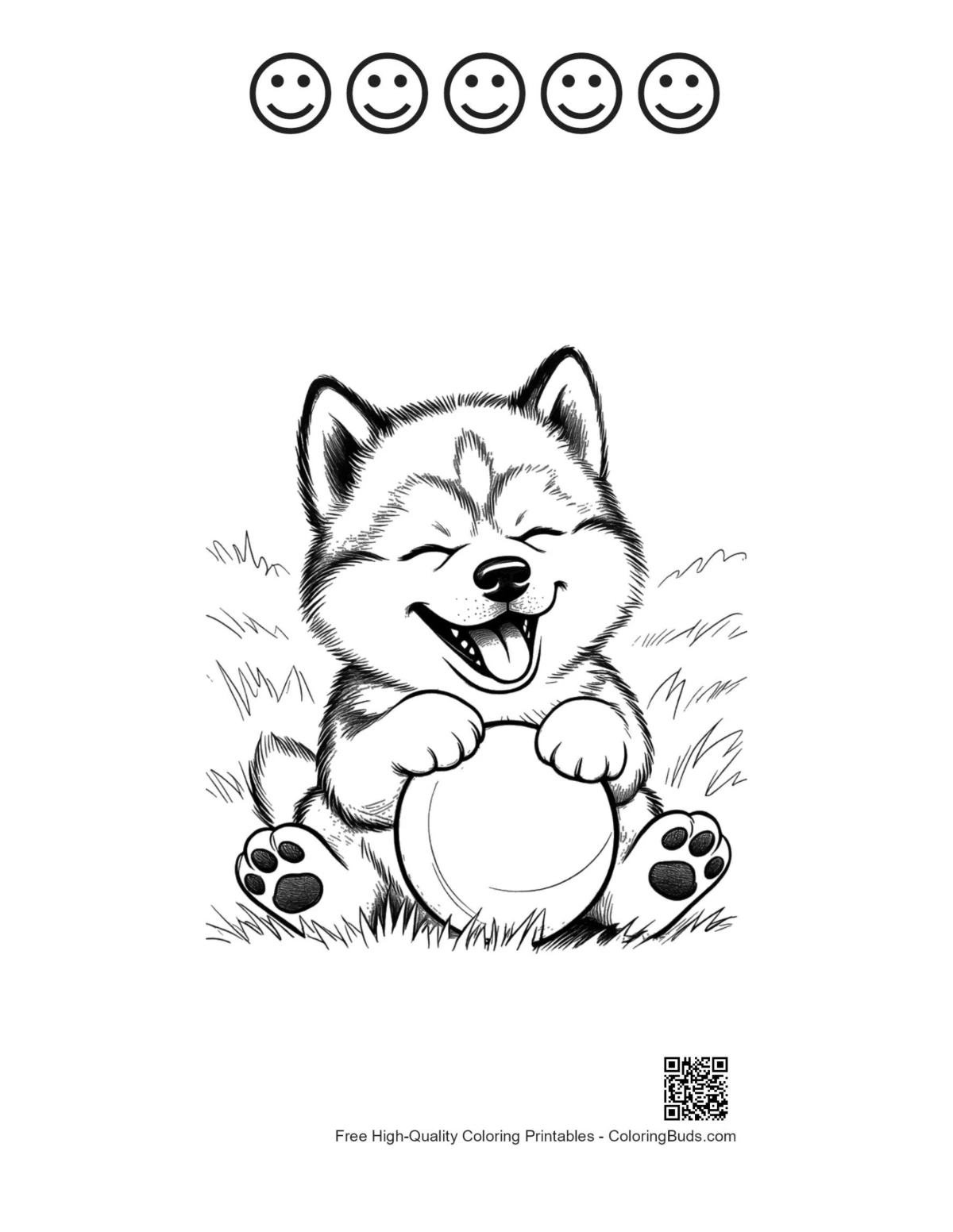 Printable Husky with 5 happy face outlines