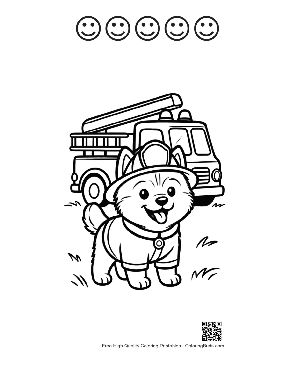Husky puppy coloring page 5 happy faces firefighter theme