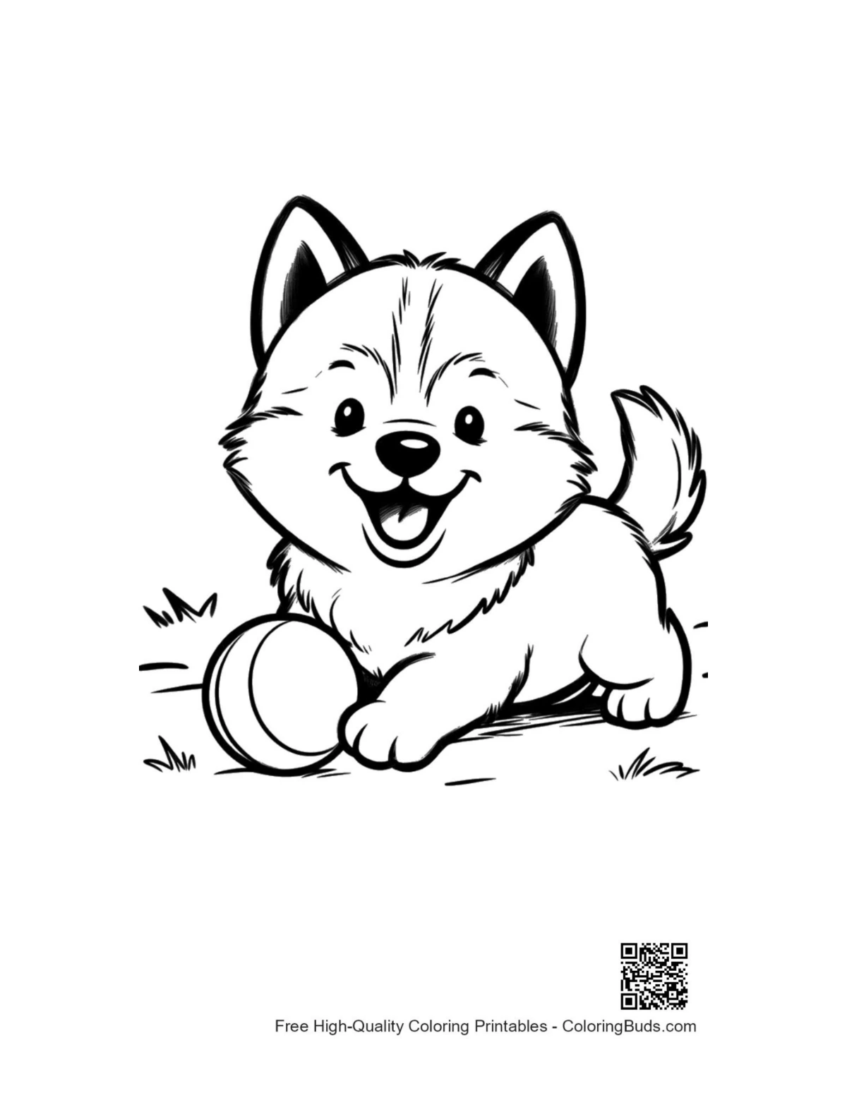 Playful Husky puppy with toy ball coloring page