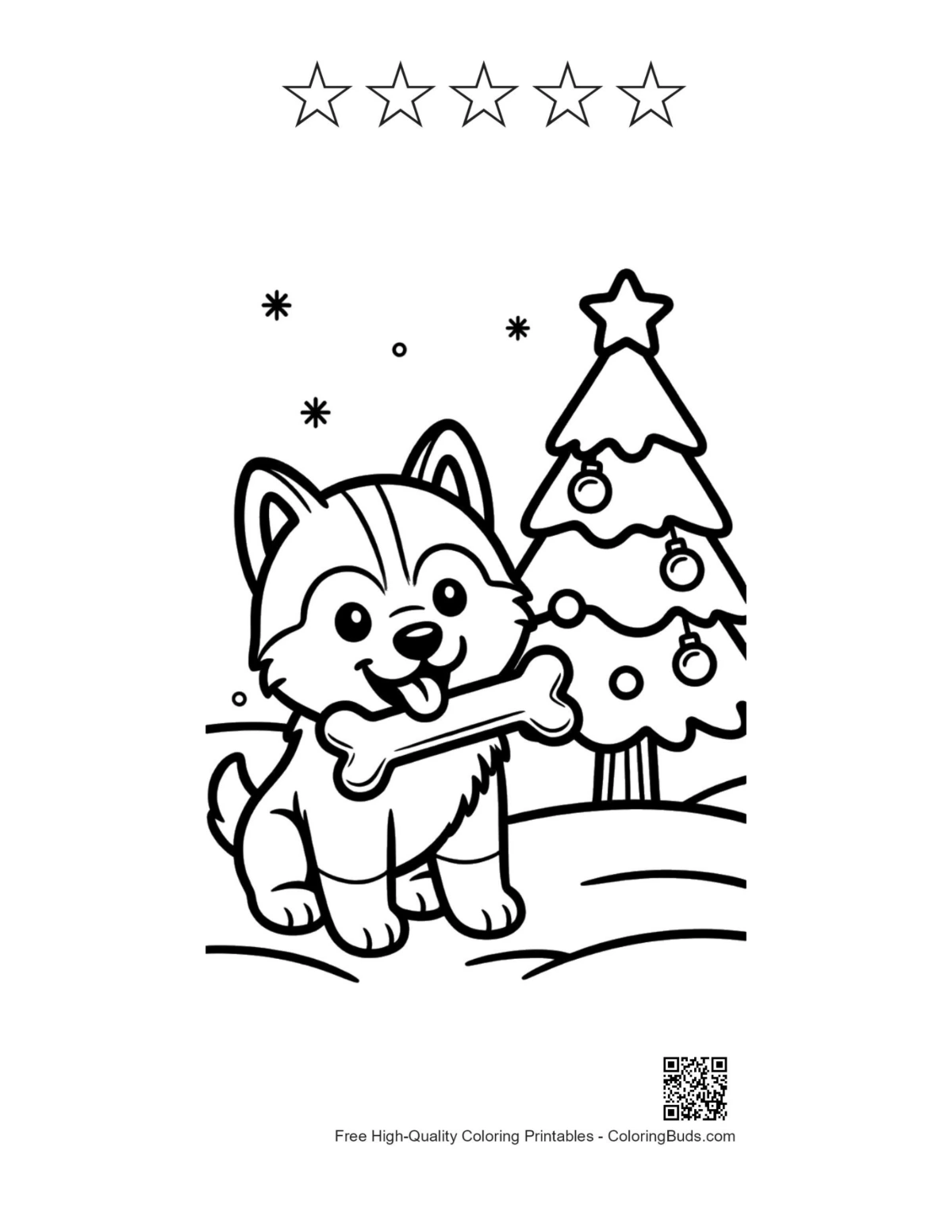 Husky puppy coloring with 5 star outlines