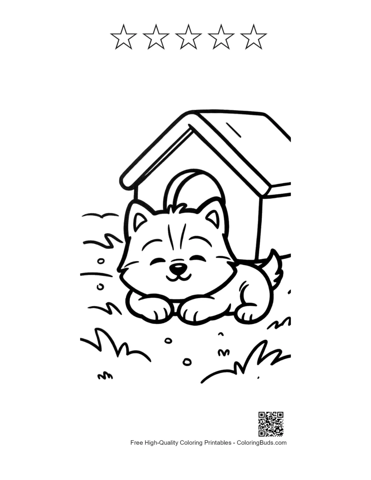 Husky nap coloring printable with 5 star outlines