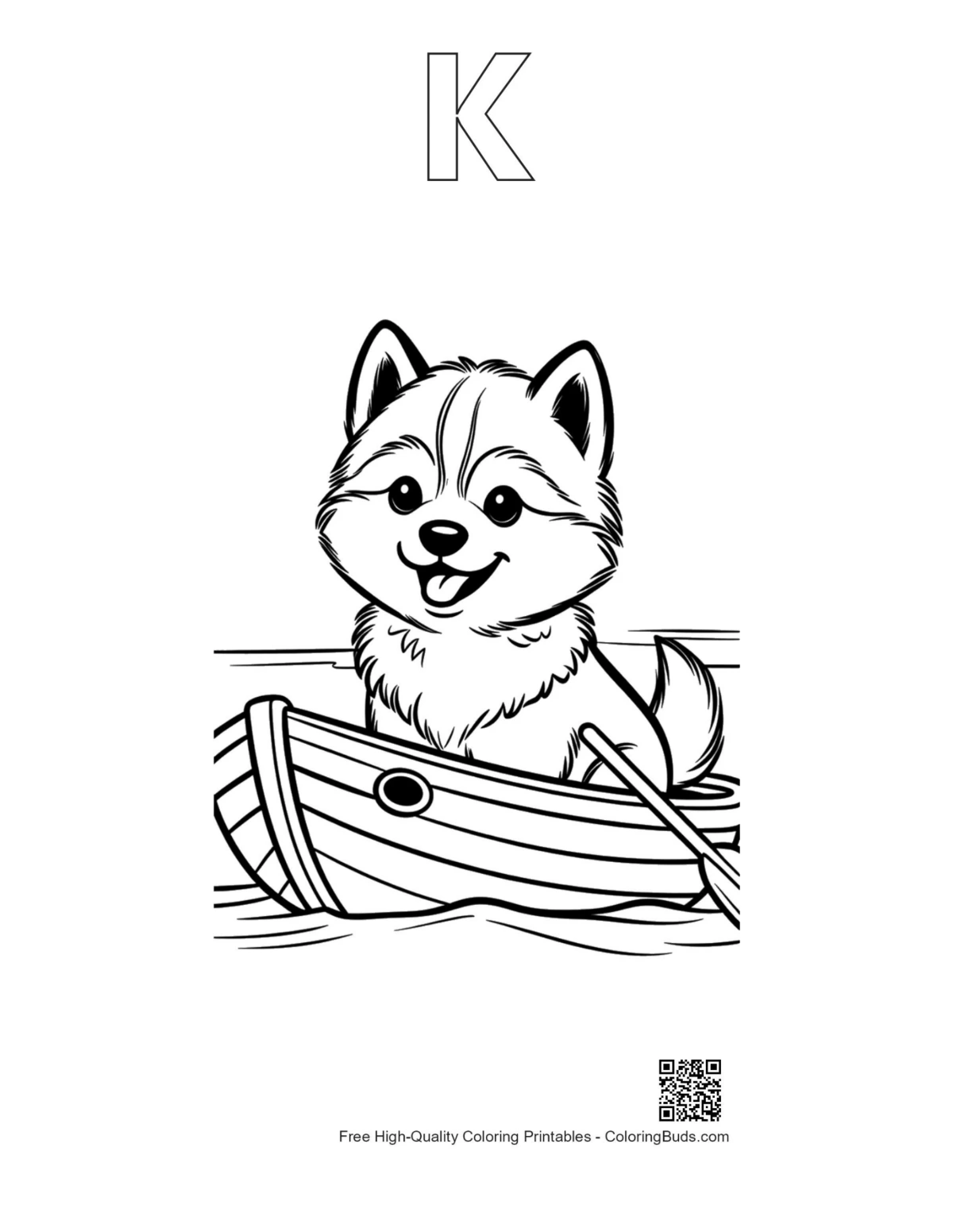 Husky coloring pages outline shaped like alphabet letter K