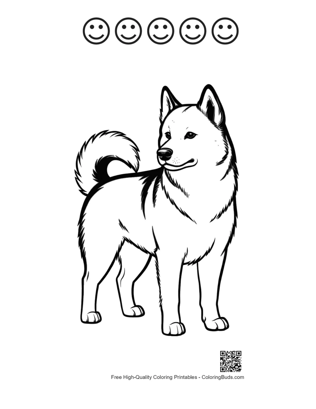 Husky printable with 5 happy faces