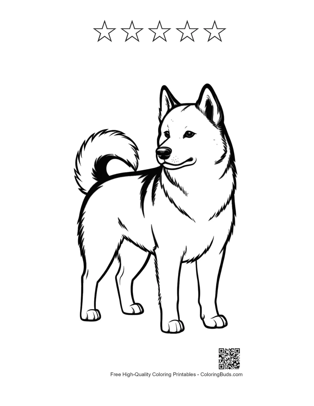 Husky line art with 5 stars printable