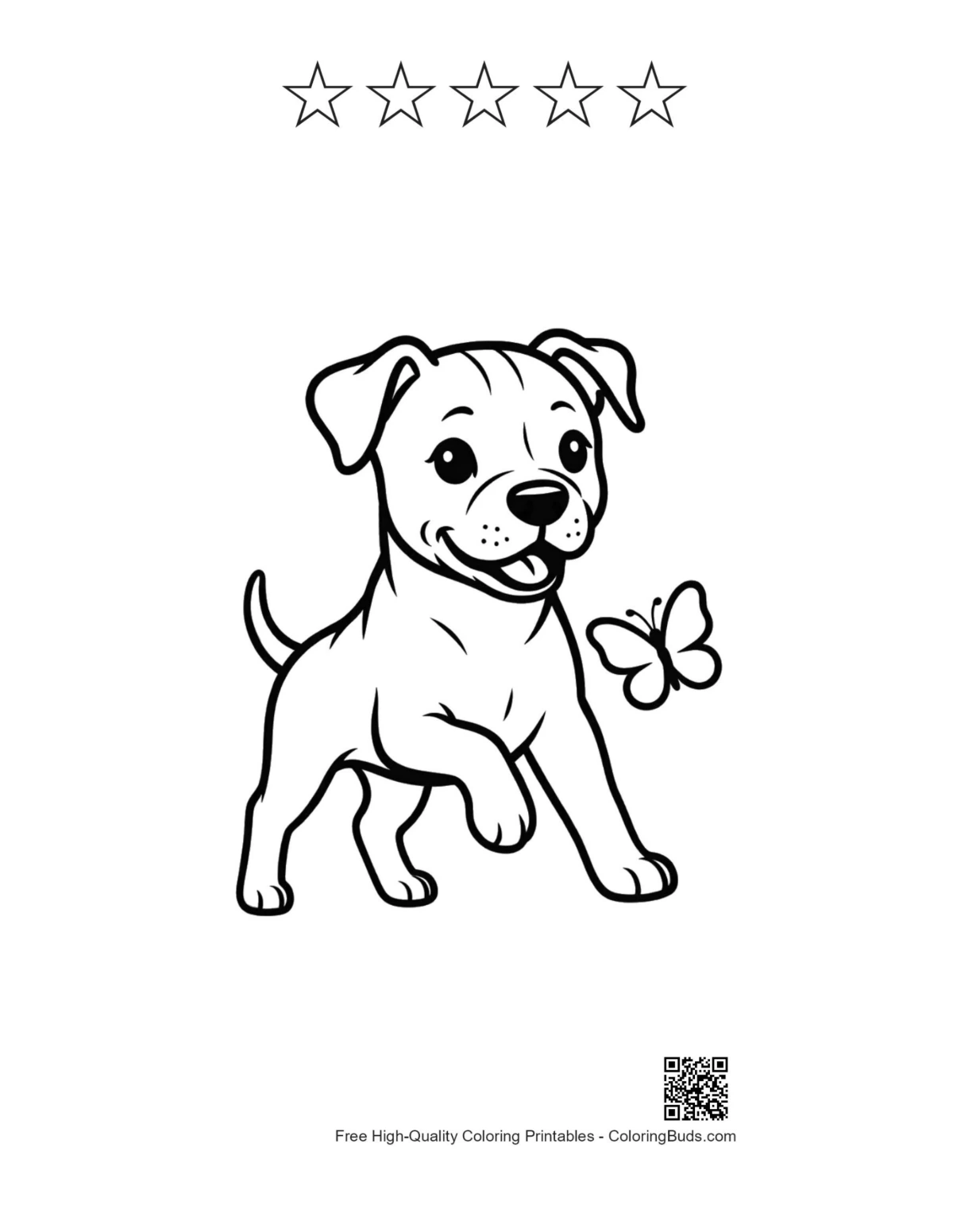 Pitbull puppy line art with 5 stars printable