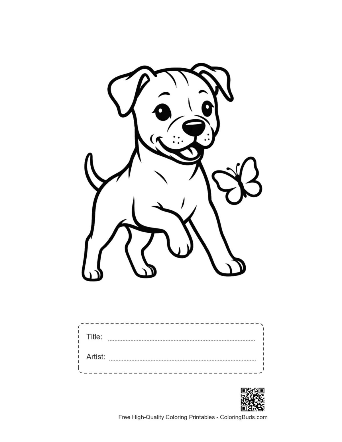 Pitbull puppy butterflies printable with title box