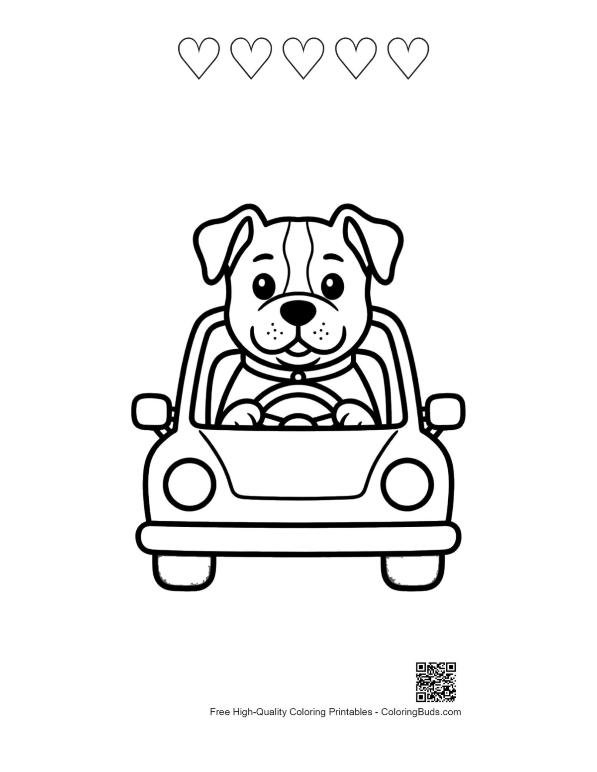 Cute pitbull dog kite with 5 heart outlines printable