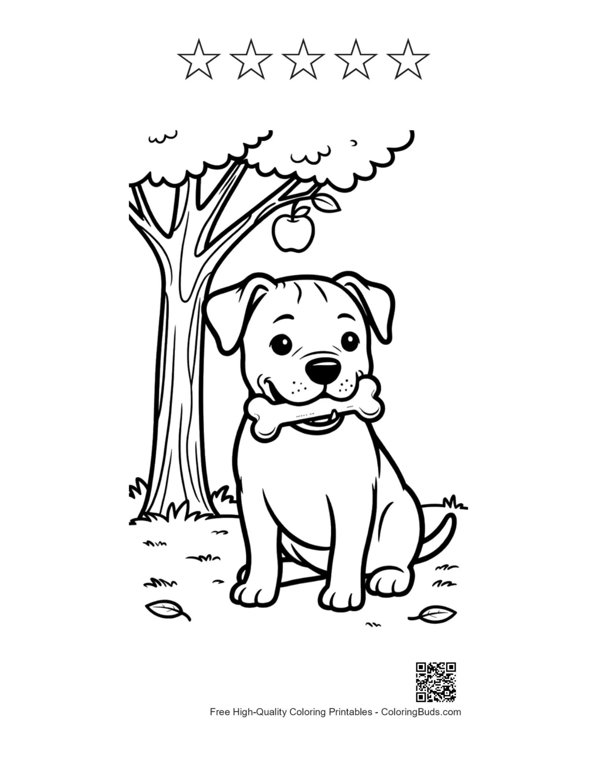 Pitbull coloring page with 5 star outline printable