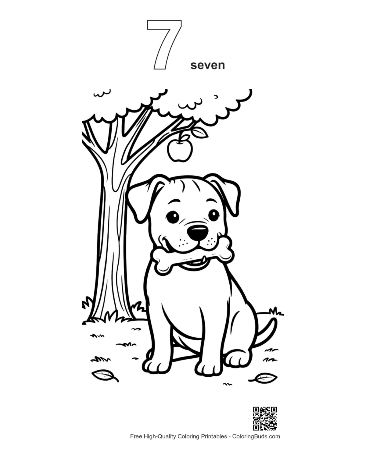 Pitbull puppy outline number 7 coloring page printable