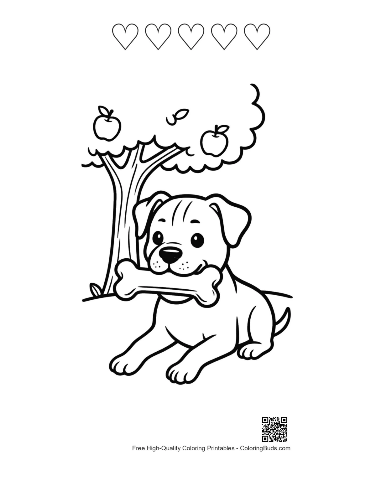 Pitbull coloring with 5 heart outlines