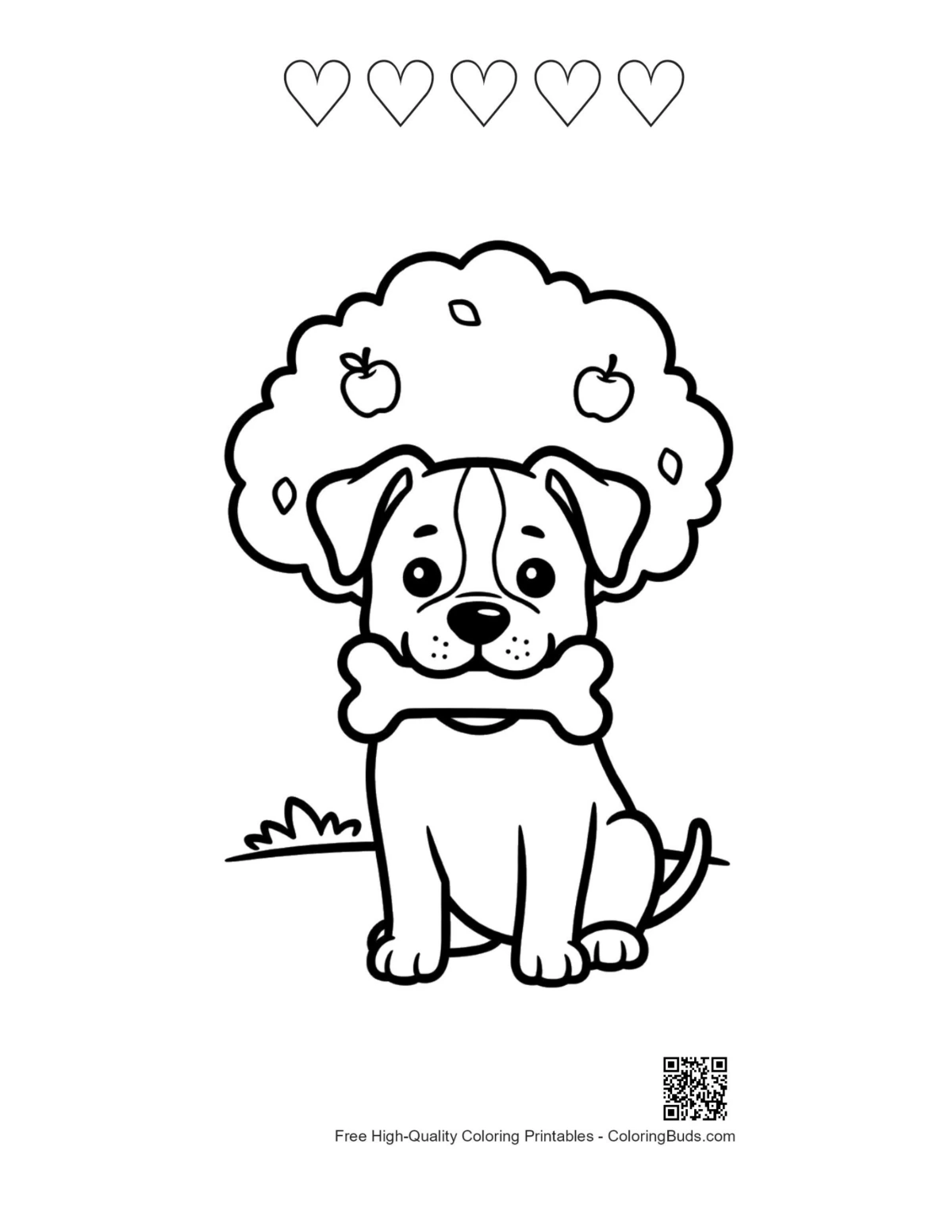 Free Pitbull printable with 5 heart outlines