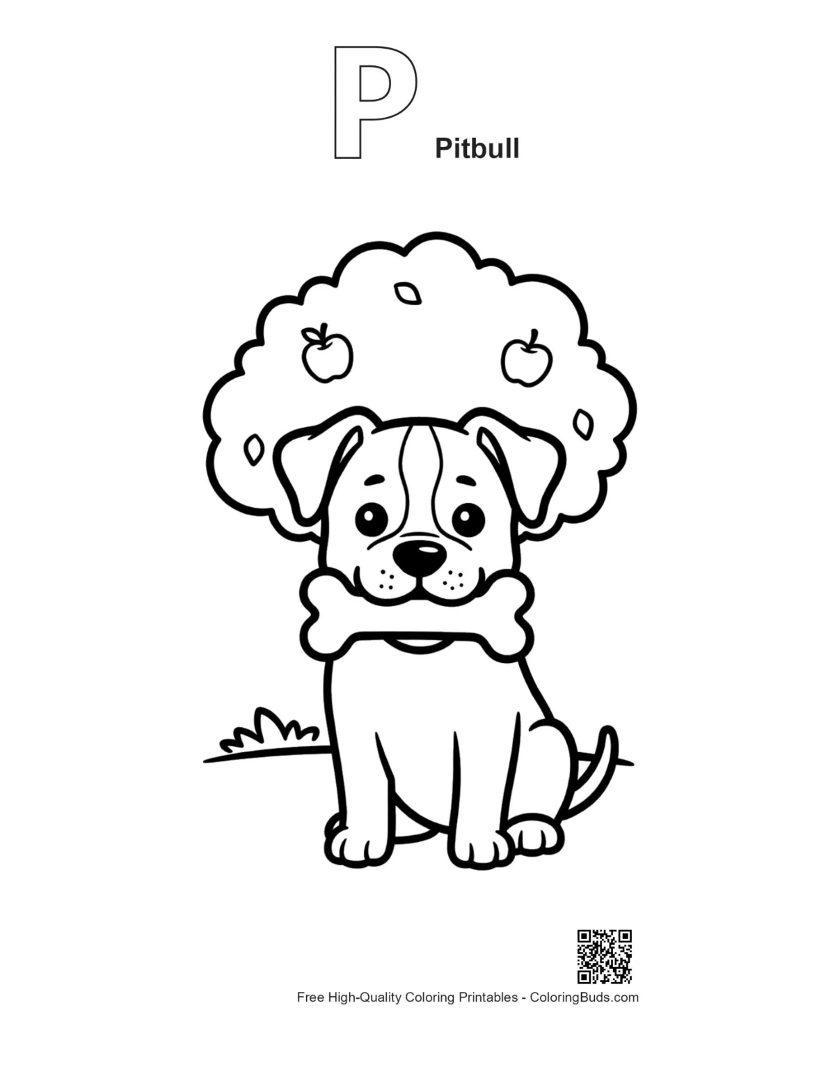 Pitbull outline alphabet letter P free printable