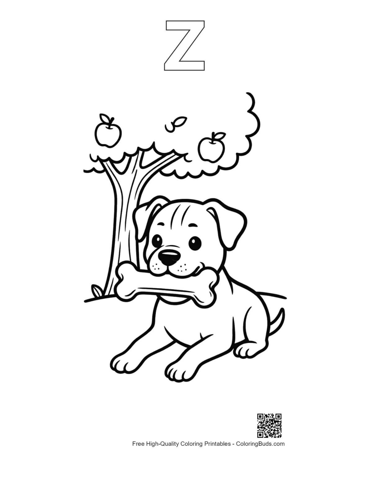 Pitbull outline with alphabet Z for coloring
