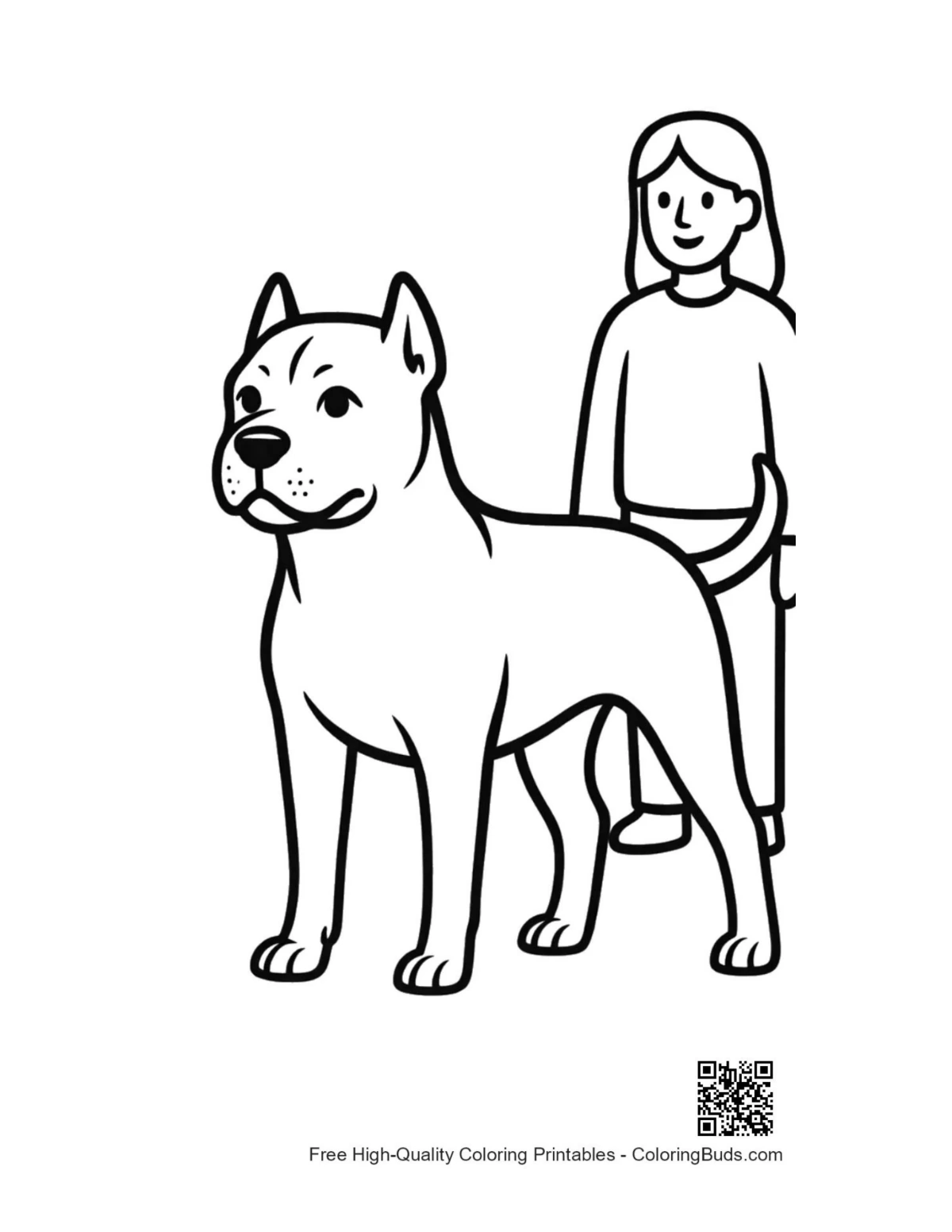 Proud girl standing with Pitbull coloring page