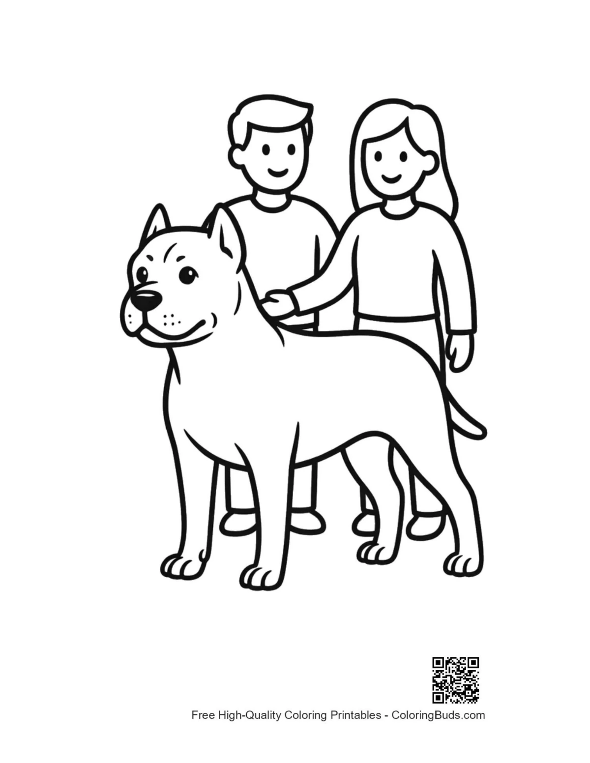 Happy family illustration with loyal Pitbull dog