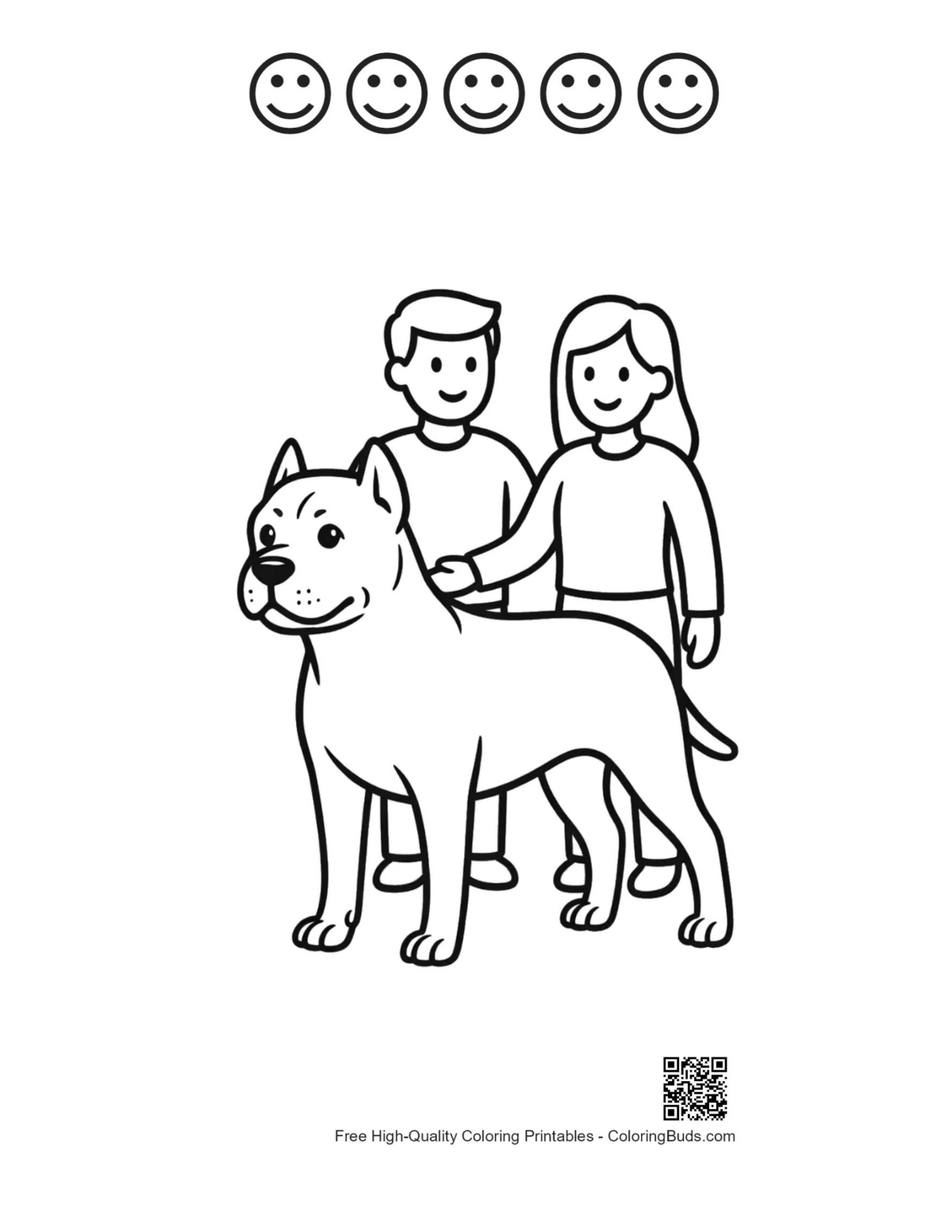 Printable family scene with Pitbull and 5 happy faces