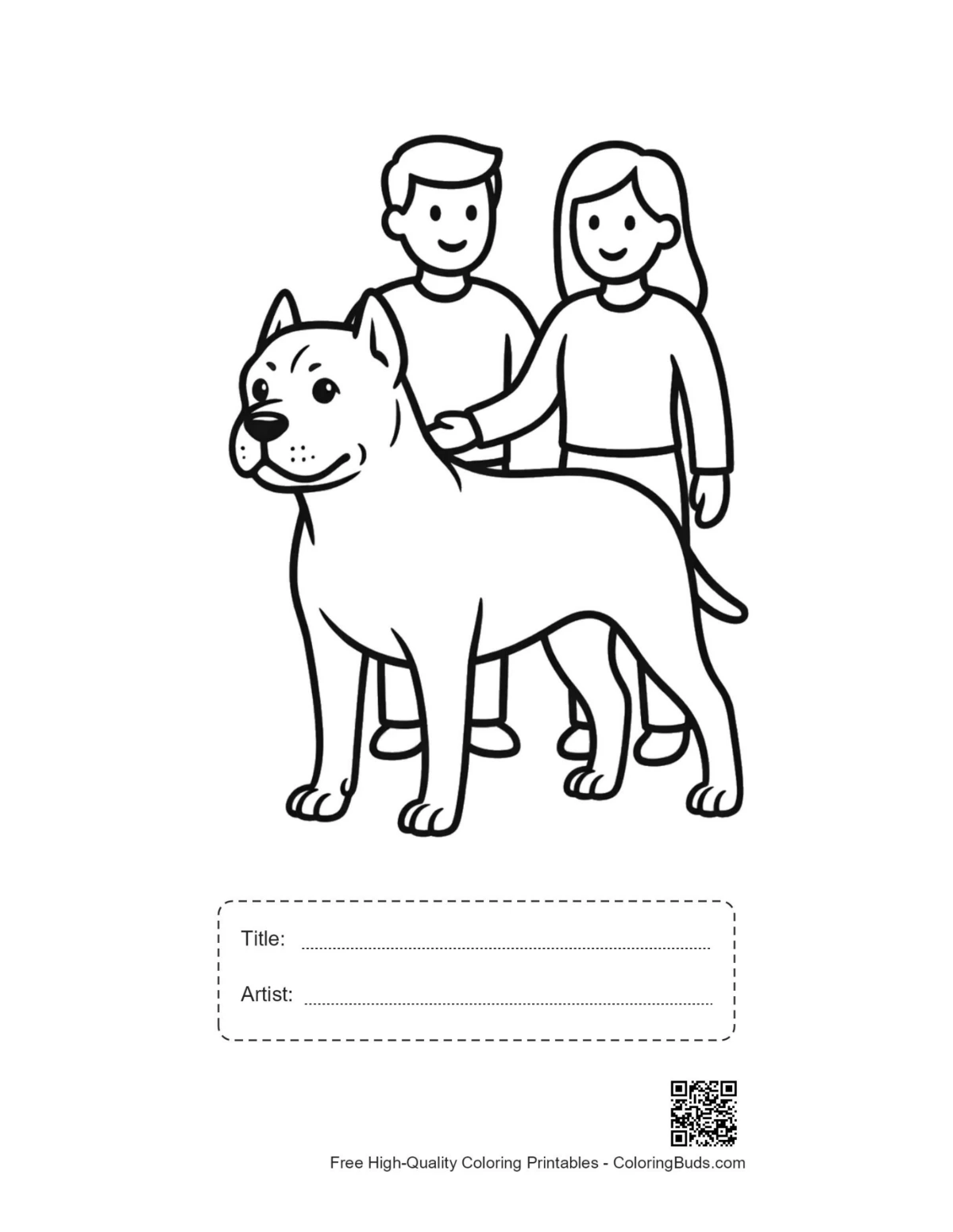 Printable happy family with Pitbull dog and title box
