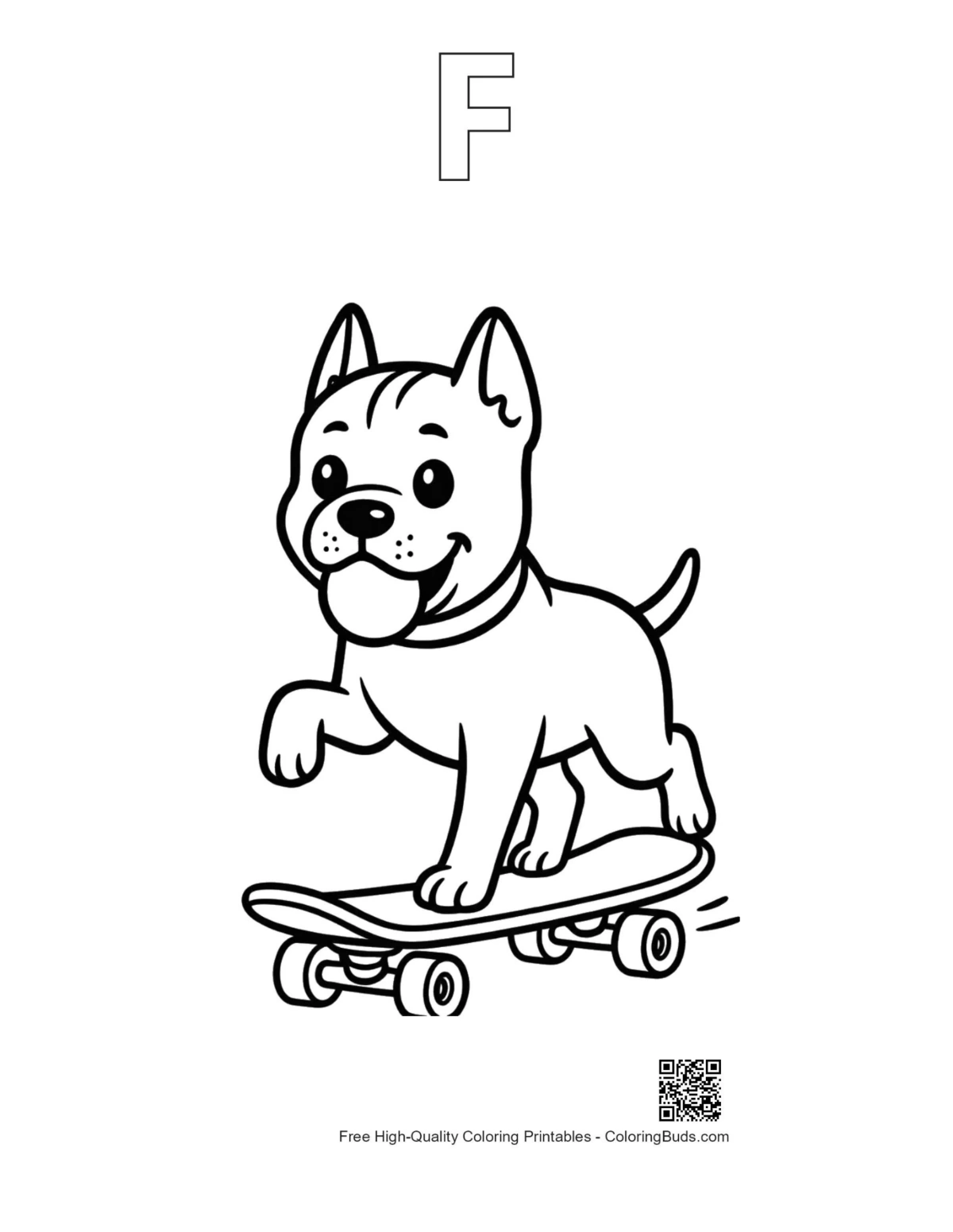 Pitbull puppy biking park alphabet F outline